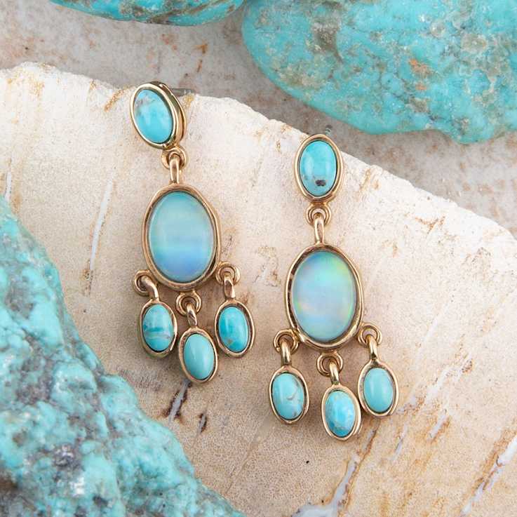 Barse Jewelry Aurora Blue Opal Post Chandelier Golden Earrings