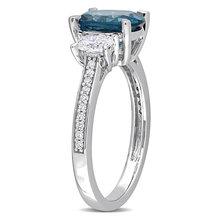 London Blue Topaz and Diamond 14K White Gold Ring 3.10ctw