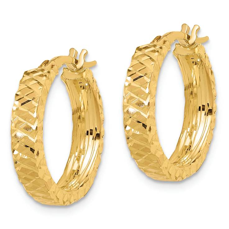 14k Yellow Gold Polished 13/16" Diamond-Cut Hoop Earrings