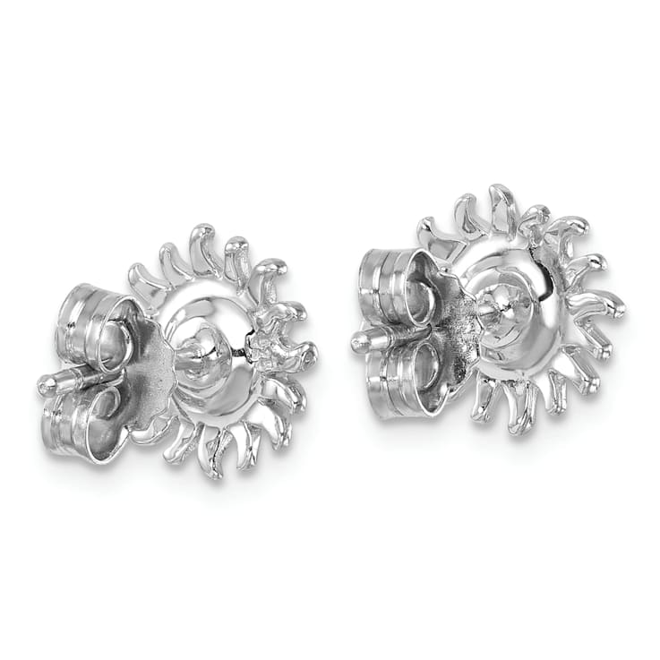 Rhodium Over Sterling Silver Polished Blue Crystal Sun Post Earrings