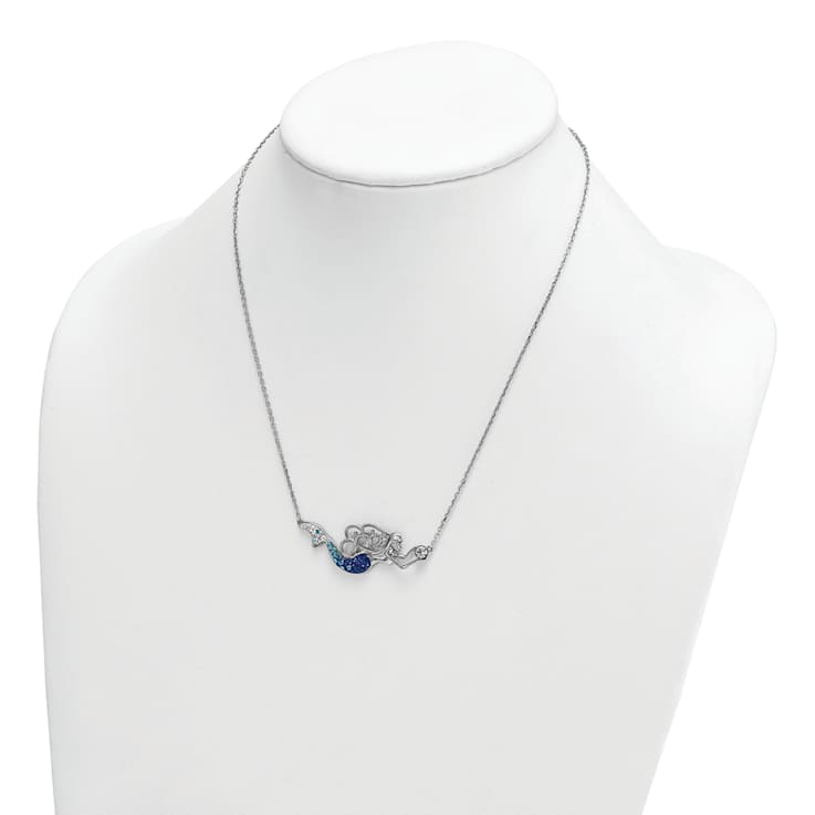 Rhodium Over Sterling Silver Crystal Mermaid 18.5 + 1 Inch Extension Necklace