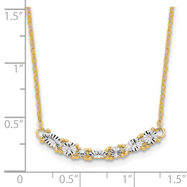 14K Yellow Gold and White Rhodium-plated Polished and Diamond-cut Bar Necklace