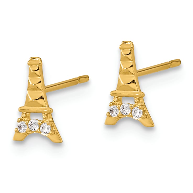 14K Yellow Gold Kids Cubic Zirconia Eiffel Tower Post Earrings