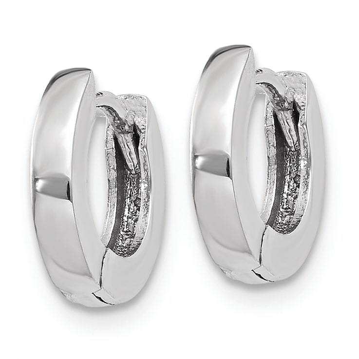 Rhodium Over 14k White Gold 3/8" Polished Round Hinged Hoop Earrings