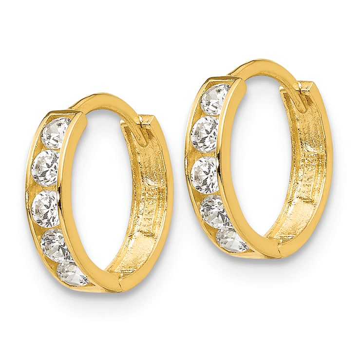 14K Yellow Gold Cubic Zirconia Children's Hinged Hoop Earrings