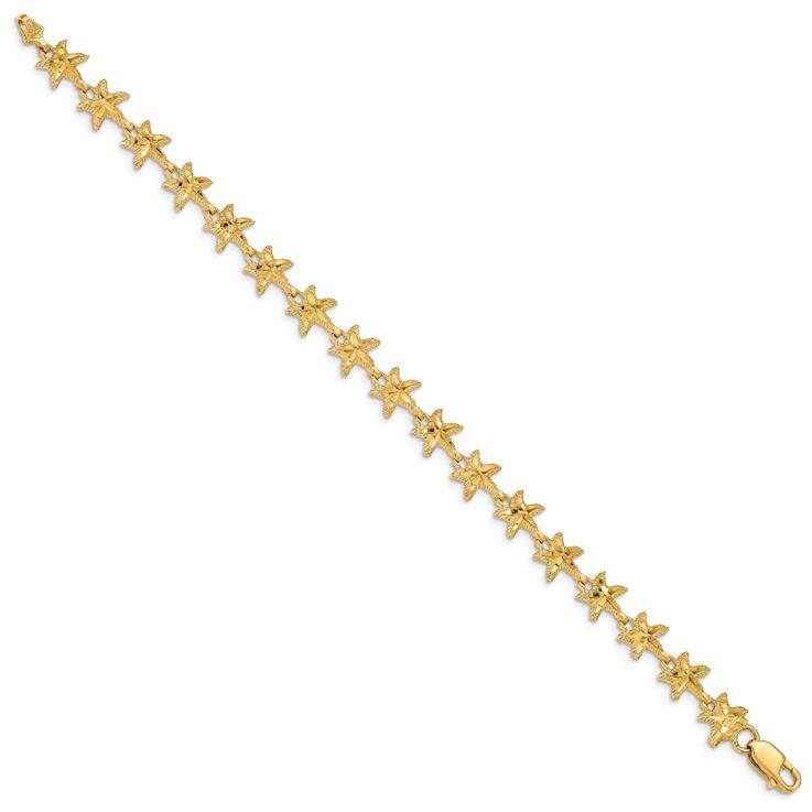 14k Yellow Gold Textured Starfish Link Bracelet