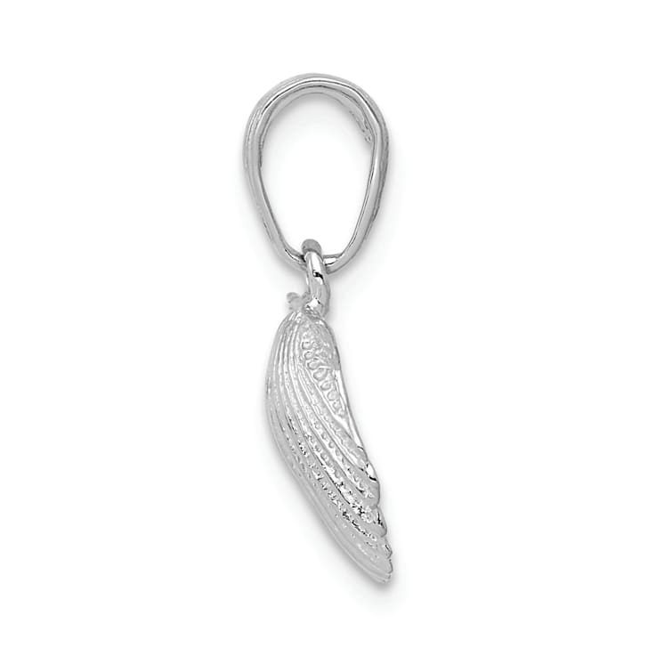 Rhodium Over 14k White Gold Textured Scallop Shell Pendant