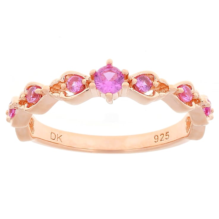 Lab-Created Pink Sapphire Band Ring In 18K Rose Gold Over Sterling
Silver 0.19ctw