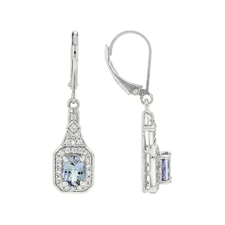 Tanzanite And White Zircon Dangle Earrings In Sterling Silver 1.86ctw