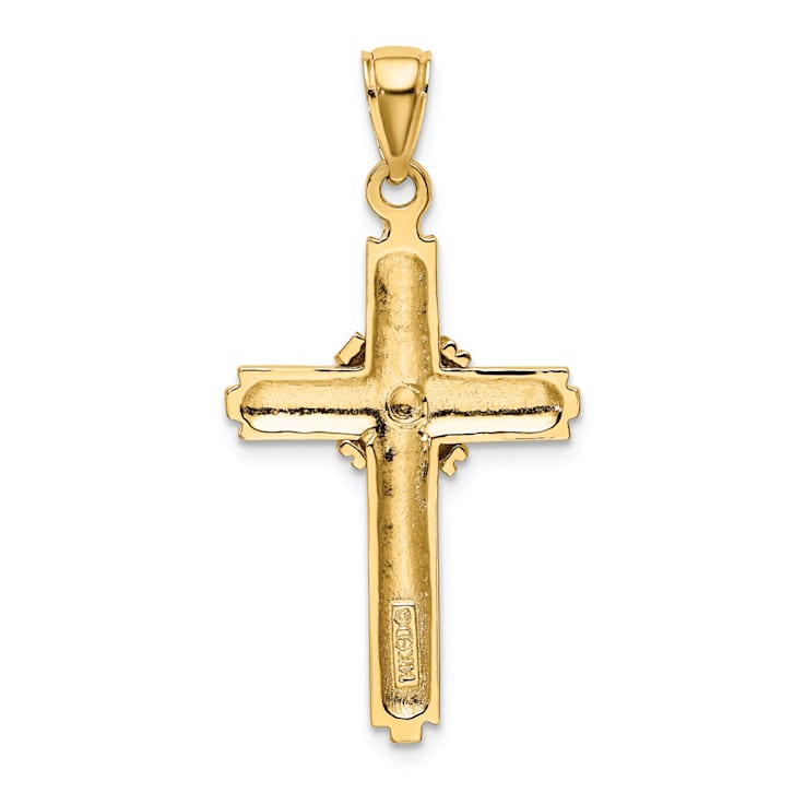 14K Yellow Gold Beaded Center Design Cross Charm Pendant