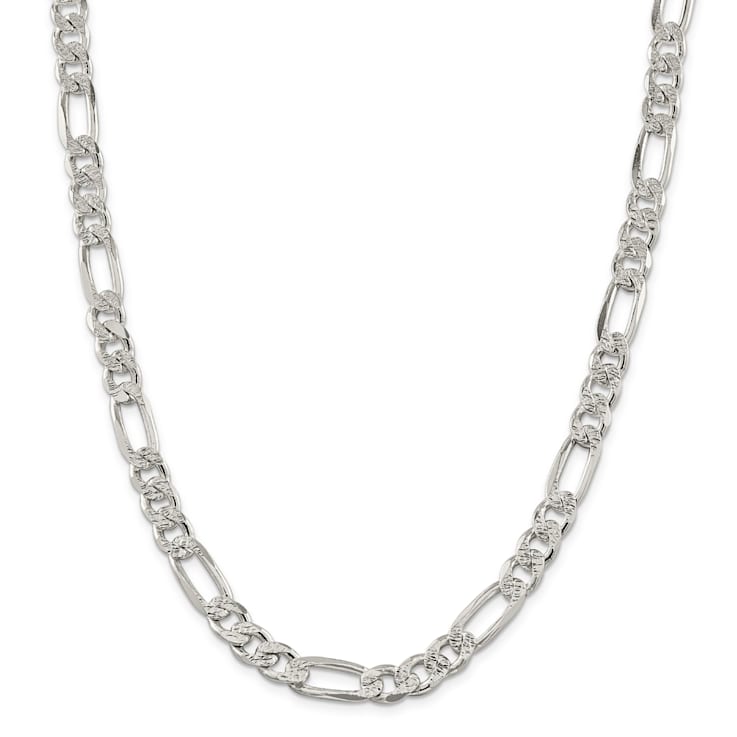 Sterling Silver 9.5mm Pavé Flat Figaro Chain