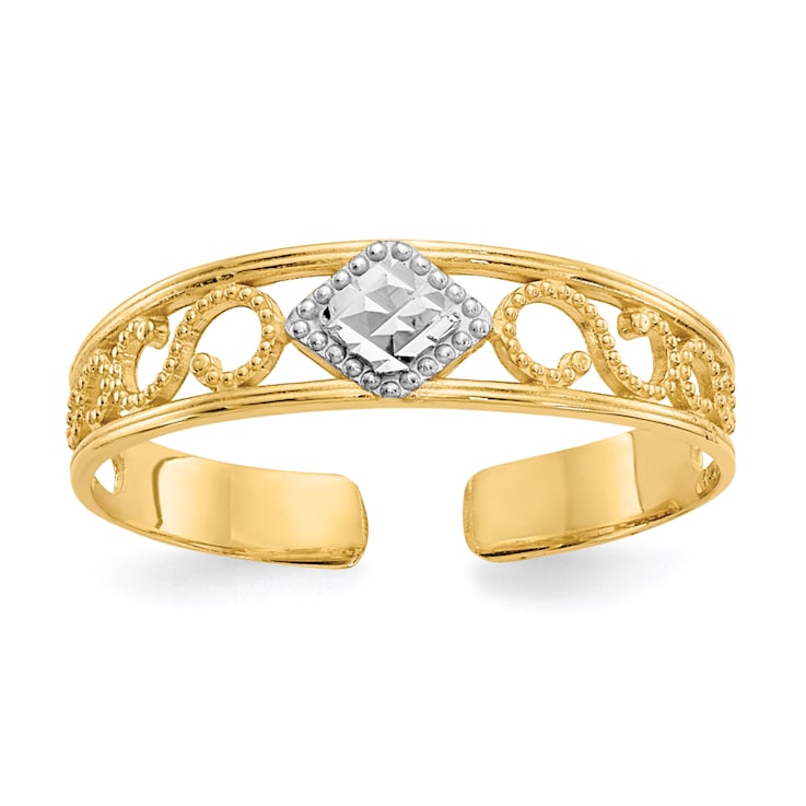 14K Yellow Gold with White Rhodium Diamond Cut Toe Ring
