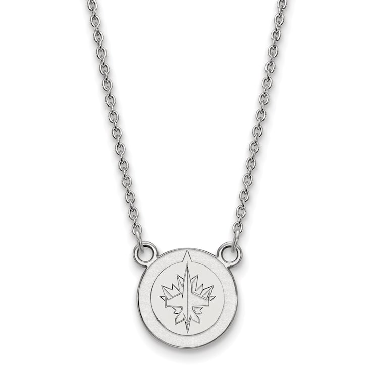 Rhodium Over Sterling Silver NHL LogoArt Winnipeg Jets Small Pendant Necklace