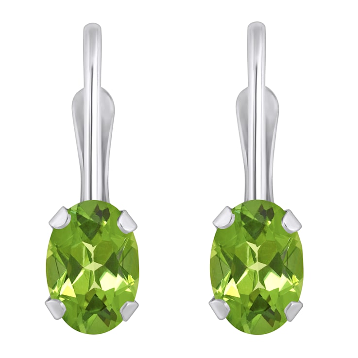 6x4mm Oval Peridot Rhodium Over 10k White Gold Drop Earrings
