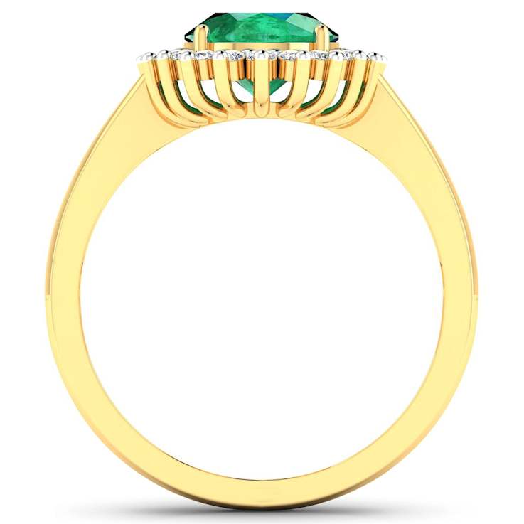 1.19ctw Green Emerald and Diamond 14K Yellow Gold Halo Ring