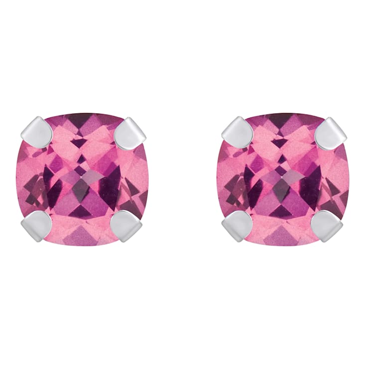 5mm Cushion Pink Topaz Rhodium Over 10k White Gold Stud Earrings