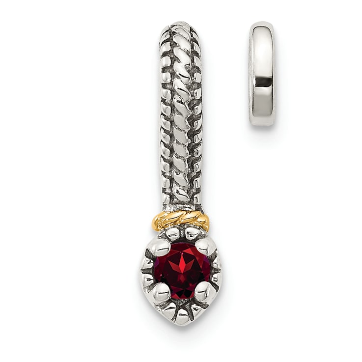 Rhodium Over Sterling Silver Antiqued with 14k Accent Polished Garnet
Chain Slide Pendant