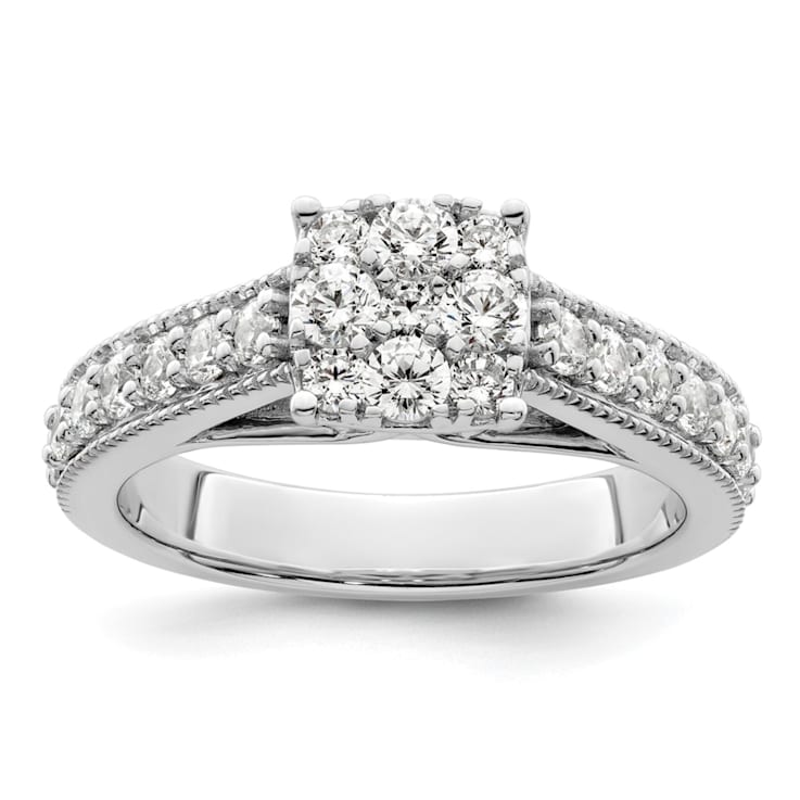 Rhodium Over 14K White Gold Lab Grown Diamond VS/SI GH, Cluster Ring 0.991ctw