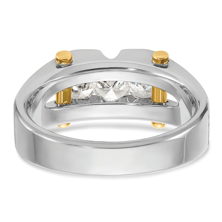 10K Two-tone Yellow and White Gold Men's Polished Satin and Cut-Out
3-Stone Diamond Ring 0.78ctw