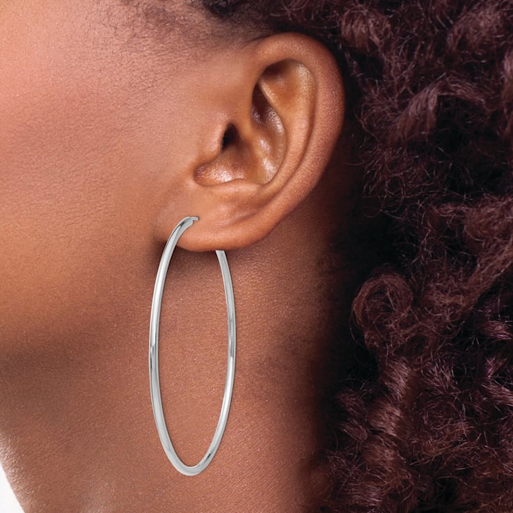 Rhodium Over 14k White Gold Polished 2 3/8" Endless Hoop Earrings