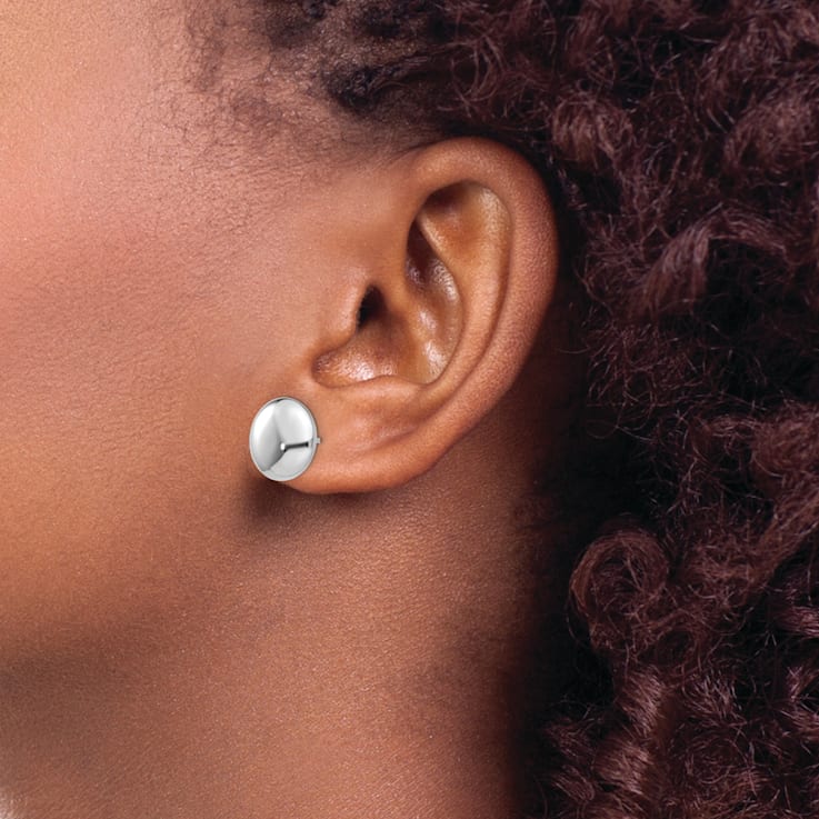 Rhodium Over 14k White Gold Polished 12mm Button Earrings
