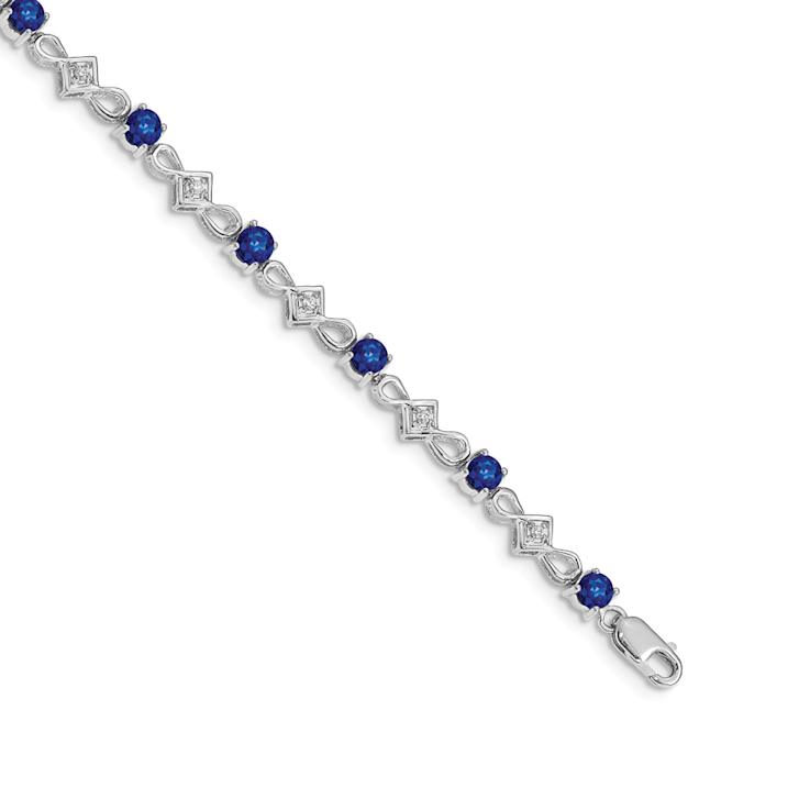 Rhodium Over 10k White Gold Diamond and Sapphire Bracelet
