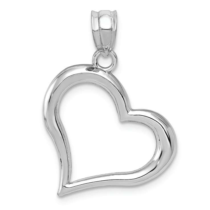 Rhodium Over 14k White Gold Polished Open Heart Pendant