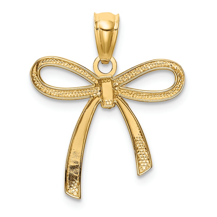 14k Yellow Gold Polished Small Ribbon Bow Pendant