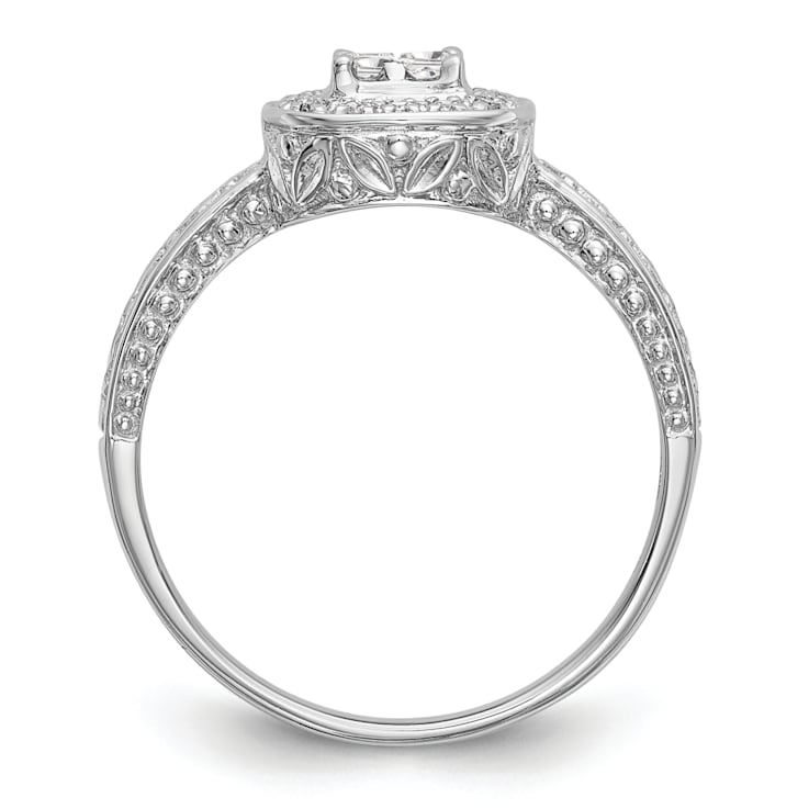 Rhodium Over 14K White Gold Diamond Cluster Engagement Ring 0.22ctw