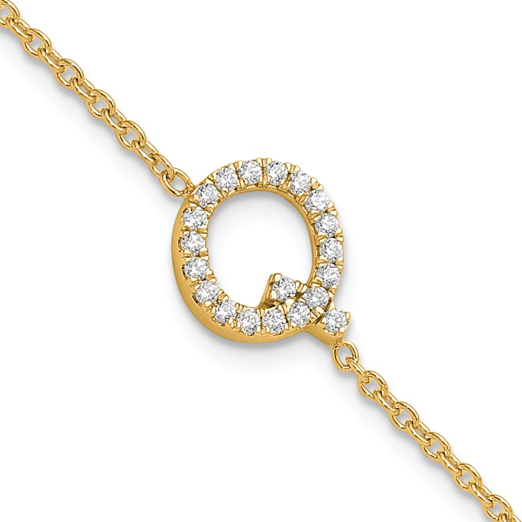 14k Yellow Gold Diamond Sideways Letter Q Bracelet