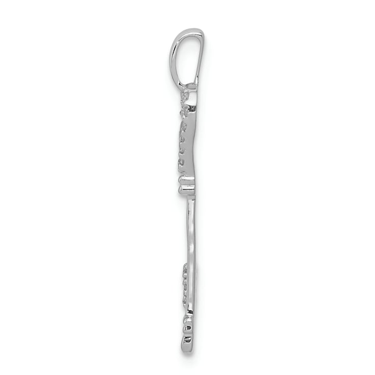 Rhodium Over 14K White Gold 1/10ct. Diamond Heart Key Pendant
