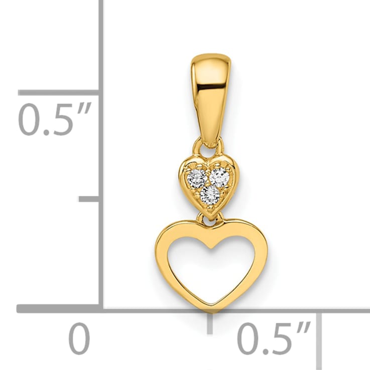 14K Yellow Gold Cubic Zirconia Hearts Dangle Pendant