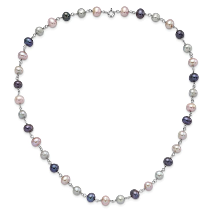 Rhodium Over Sterling Silver Multi-color Freshwater Pearl
Necklace/Bracelet/Earring Set