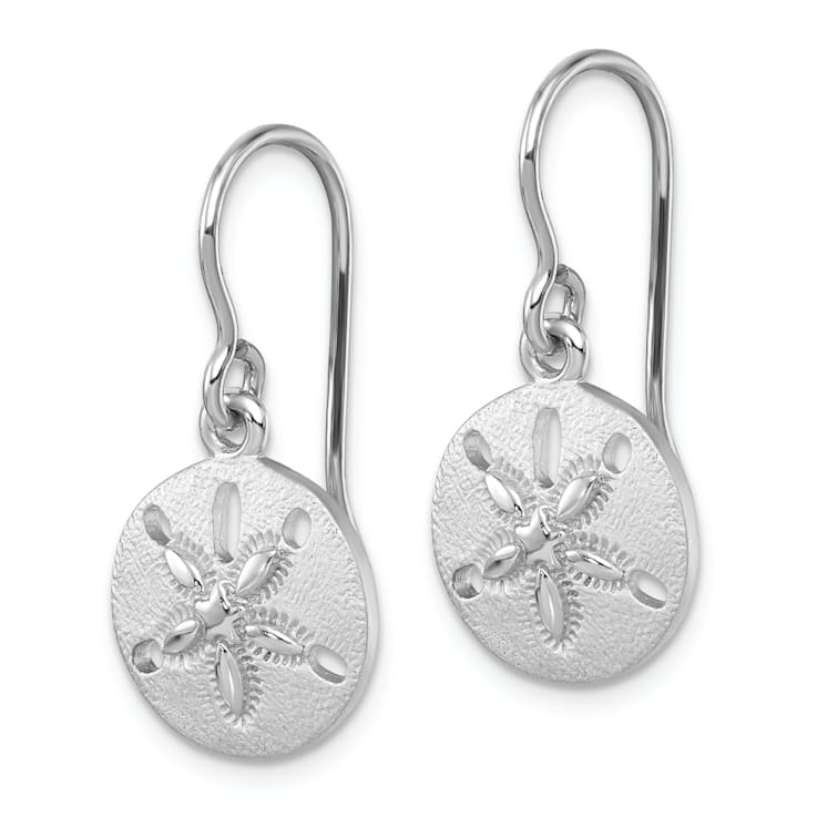 Rhodium Over Sterling Silver Polished Sand Dollar Dangle Earrings