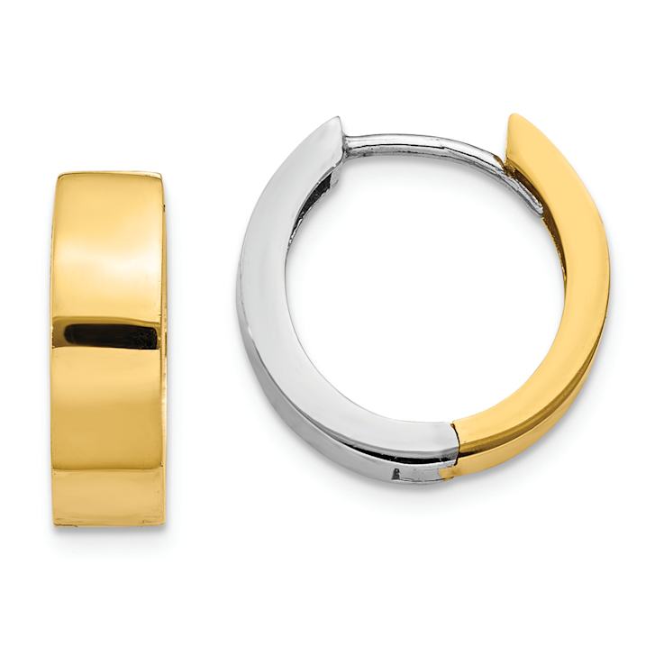 14k Two-tone 1/2" Round Hinged Hoop Earrings