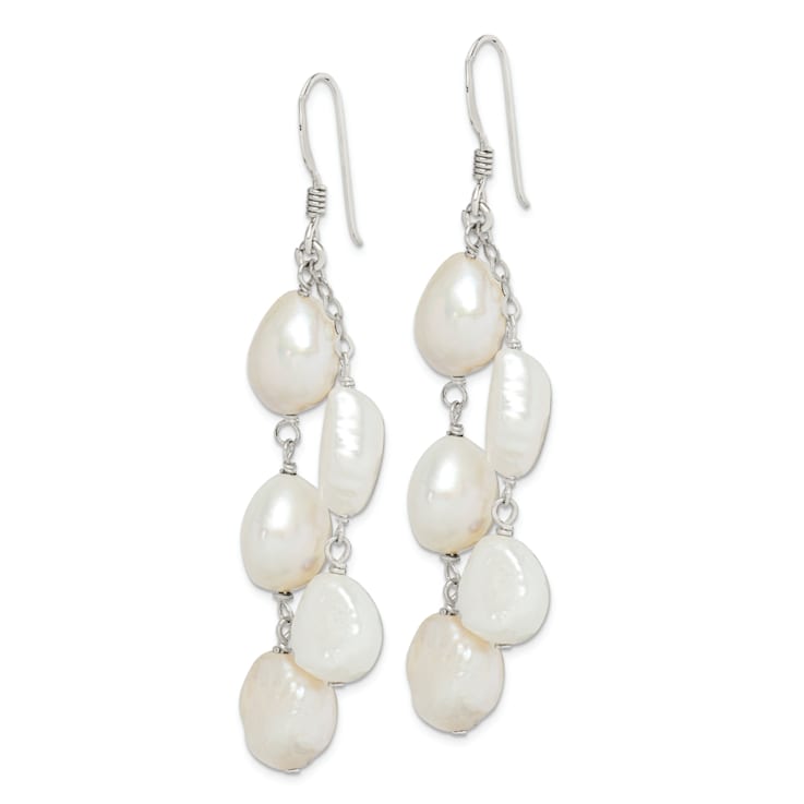 Sterling Silver Polished Freshwater Cultured Pearl 2-Strand Dangle Earrings
