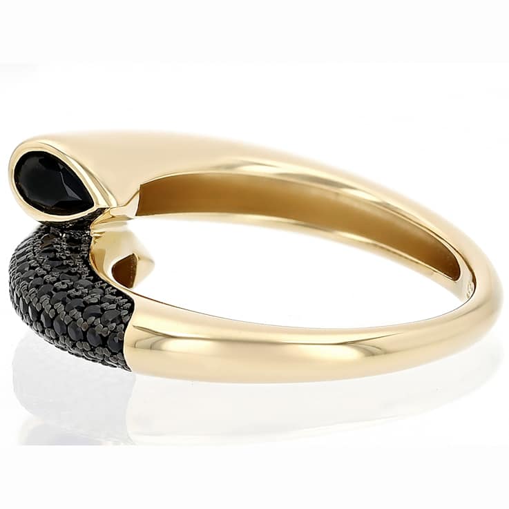 Black Spinel Bypass Ring In 18K Gold Over Sterling Silver