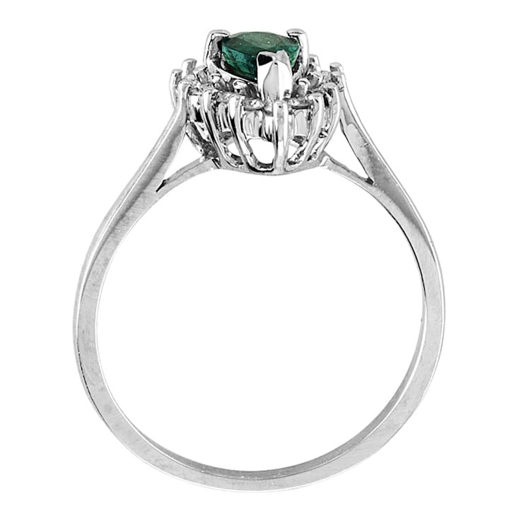 0.53ctw Pear Shaped Emerald and Diamond Ring in 14k White Gold