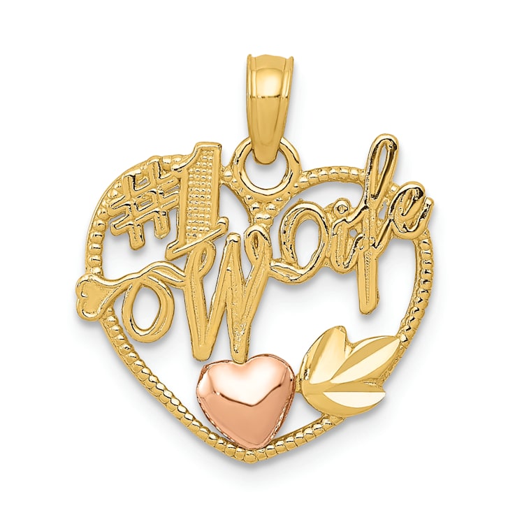 14K Two-tone Number 1 WIFE in Heart with Heart Pendant
