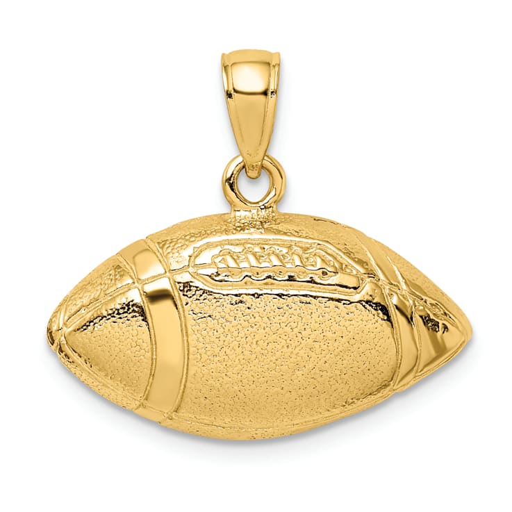 14k Yellow Gold Polished, Brushed and Textured Open-Backed Football pendant
