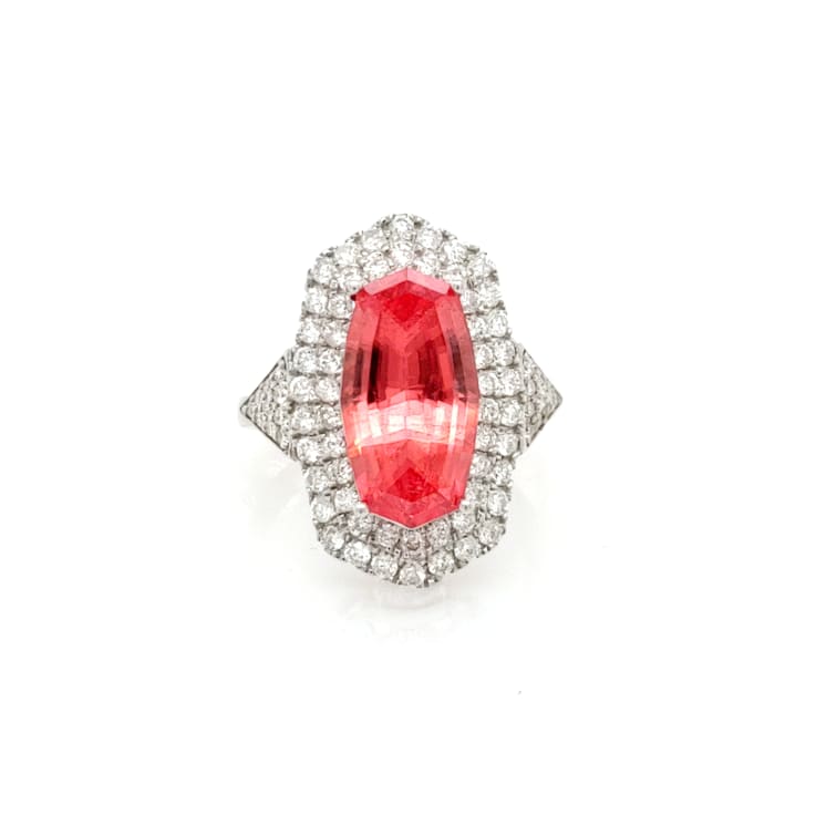 6.20 Cts Rhodochrosite and 1.14 Cts Diamond Ring in 14K WG