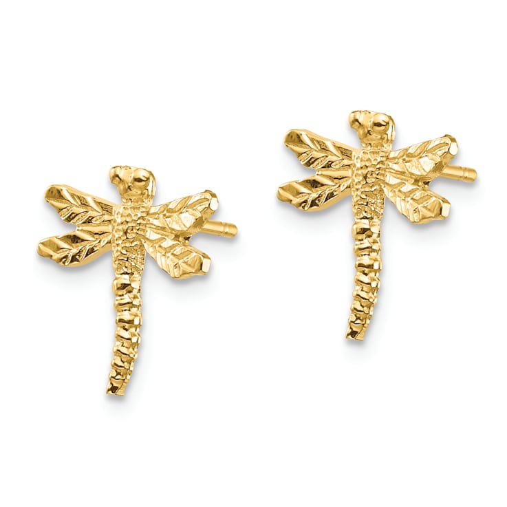 14K Yellow Gold Textured Dragonfly Stud Earrings
