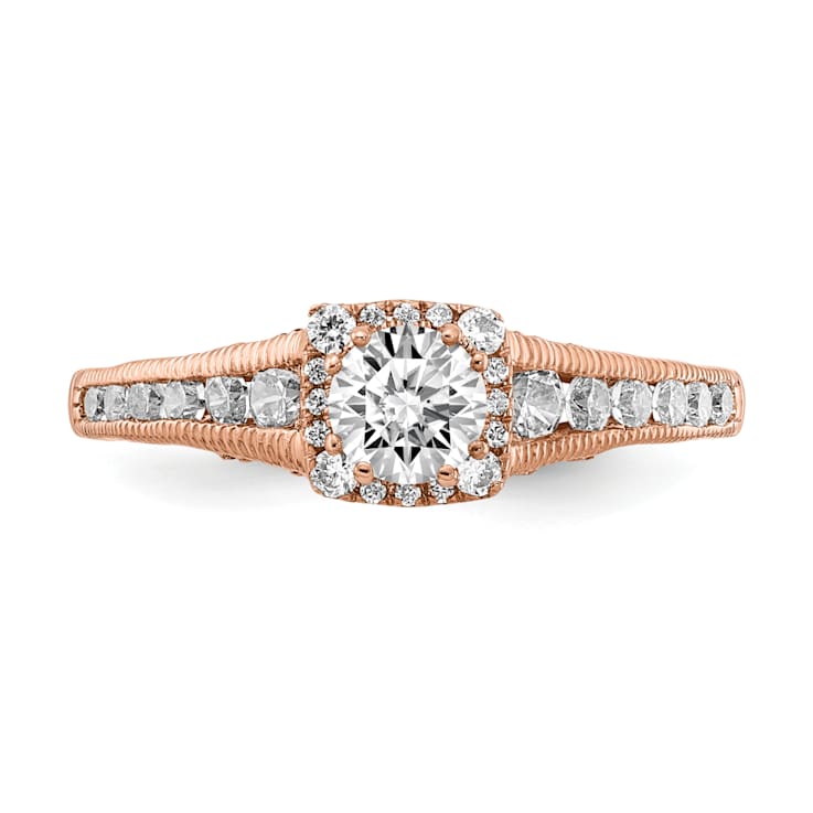 14K Rose Gold Lab Grown Diamond VS/SI GH, Fancy Halo Complete Engagement
Ring 0.894ctw