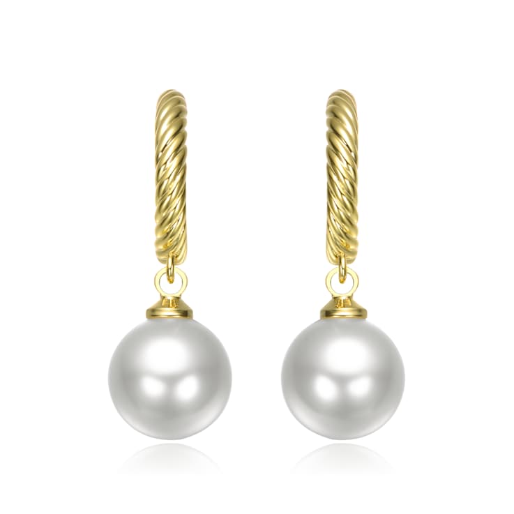 Pear Shape Pearl Twisted Hoop Earrings In 14K Gold Over Brass