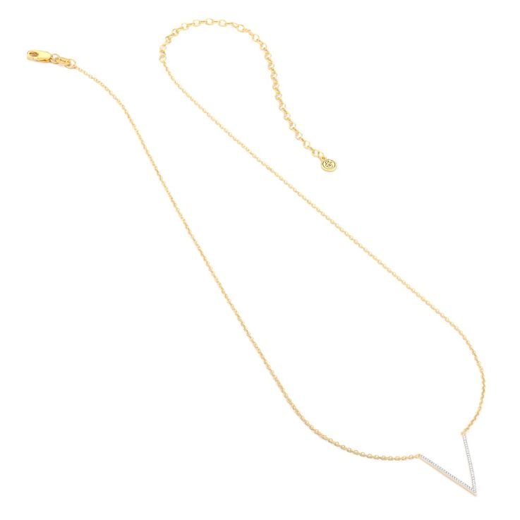 Diamond Accent V-Pendant Necklace In 14K Gold Over Sterling Silver