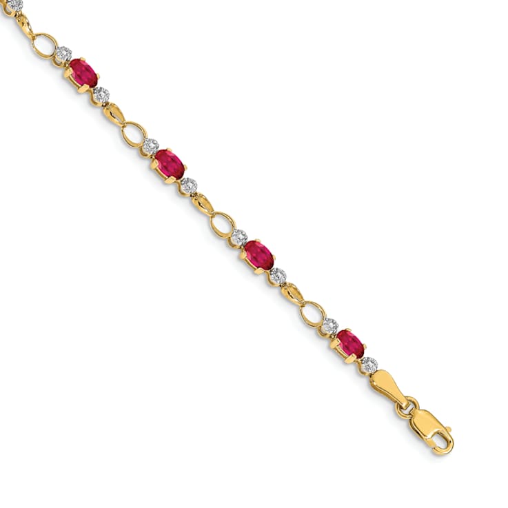 14k Yellow Gold and Rhodium Over 14k Yellow Gold Completed Open-Link
Diamond and Ruby Bracelet
