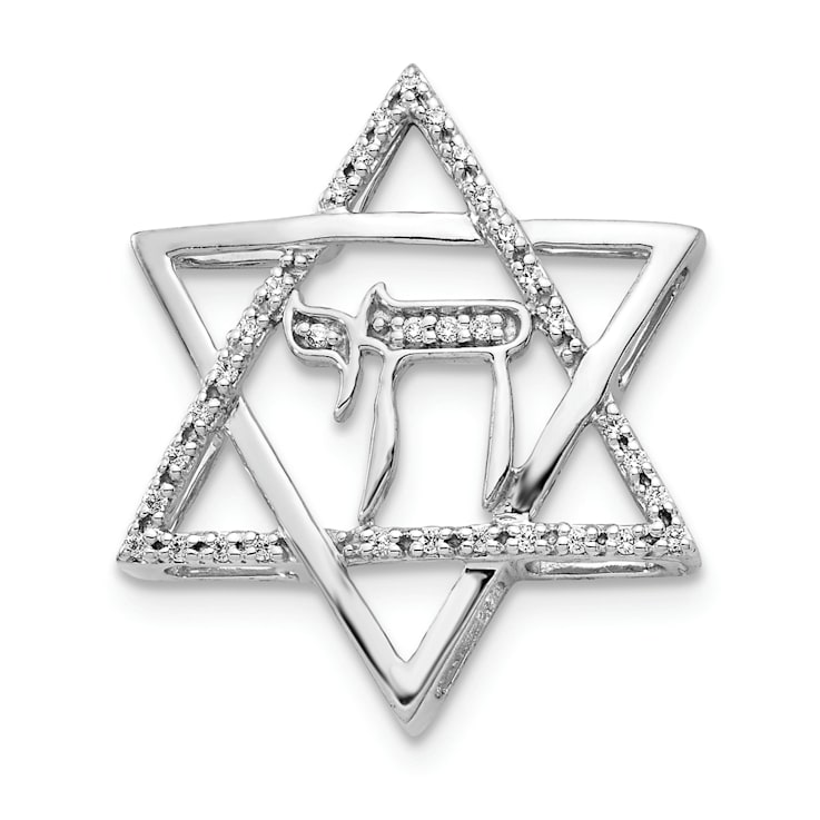 Rhodium Over 14k White Gold Diamond Star of David with Chai Chain Slide Pendant