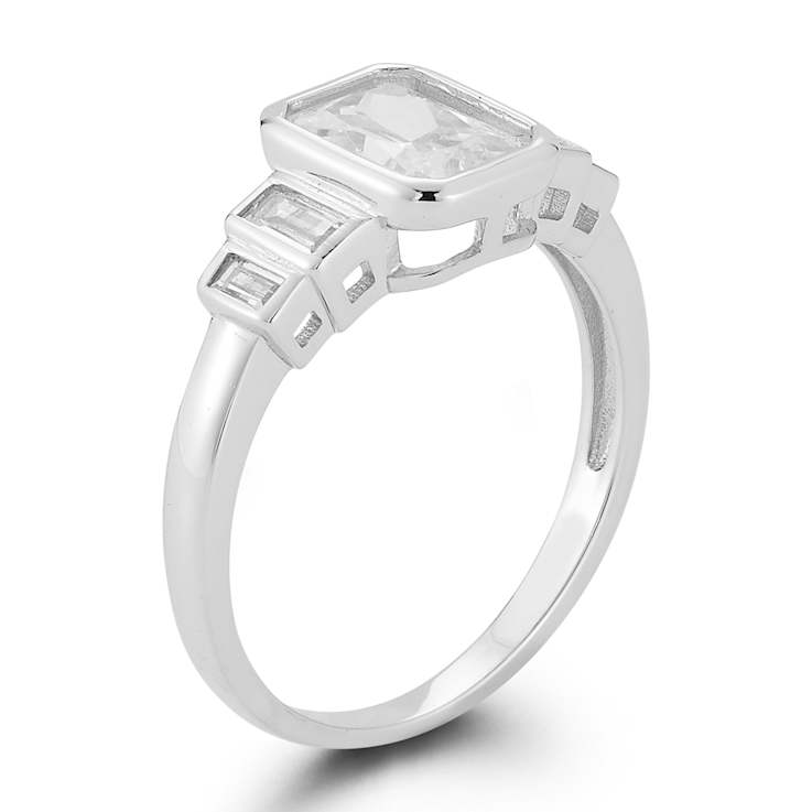 Rachel Zoe Bezel Set CZ Ring in Rhodium Over Sterling Silver