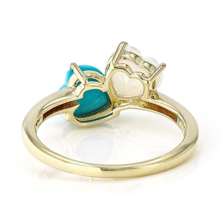 Opal And Sleeping Beauty Turquoise Heart Ring In 18K Gold Over Sterling
Silver 0.66ct
