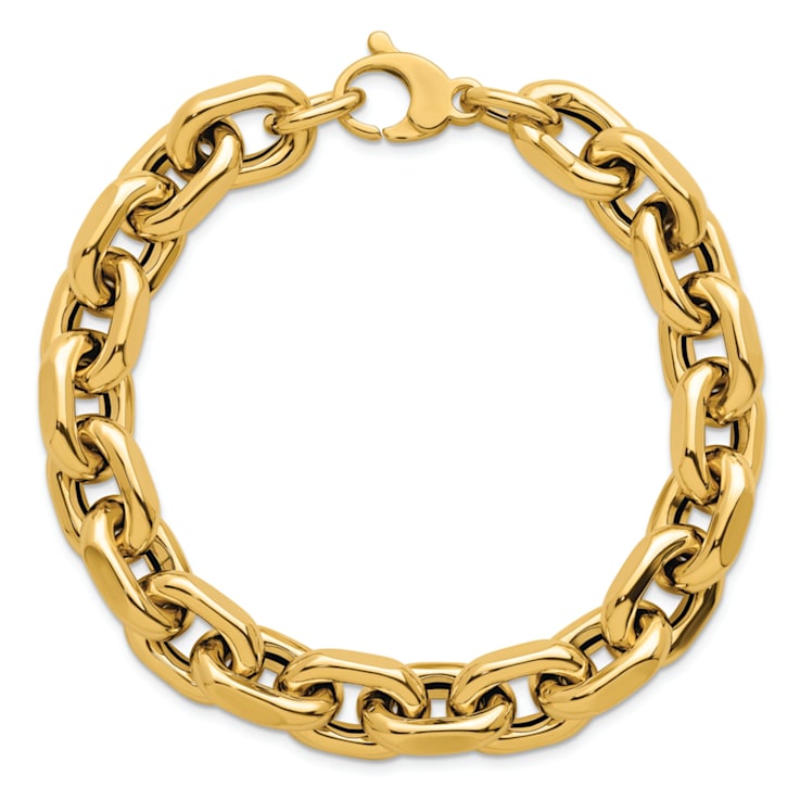 14K Yellow Gold 10.5mm Fancy Open Link 8.5 Inch Bracelet